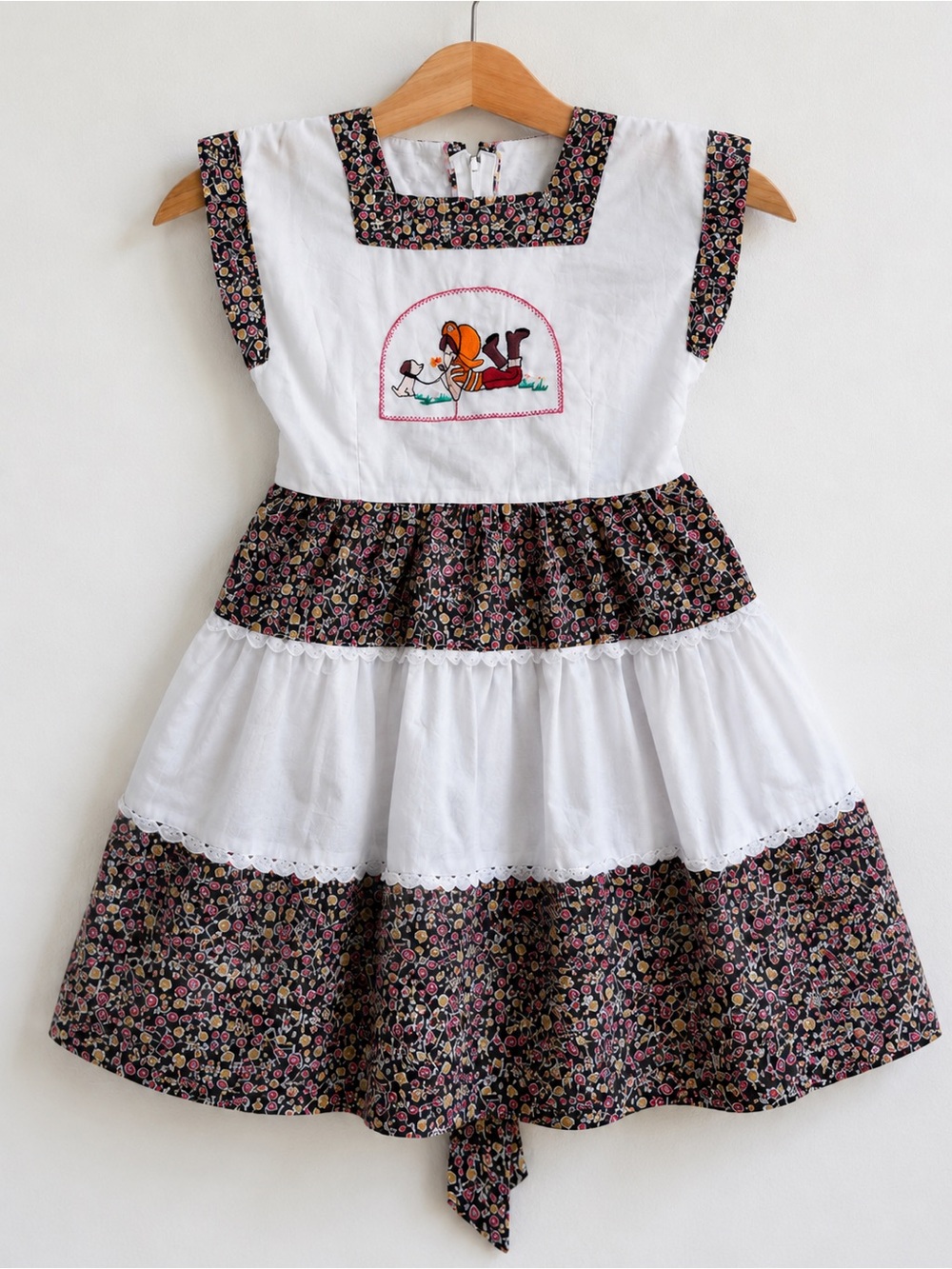 Vintage 1970s Little Friends Prairie Mini Dress Embroidered